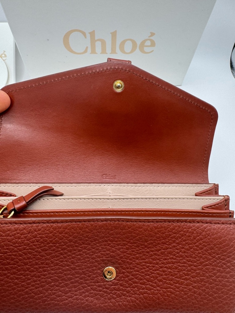 Chloe Aby Lock Long Wallet Sepia Brown GHW Box Tags Dustbag Calfskin - Picture 5 of 10